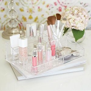 Large Acrylic Makeup Organizer With Lipstick Riser